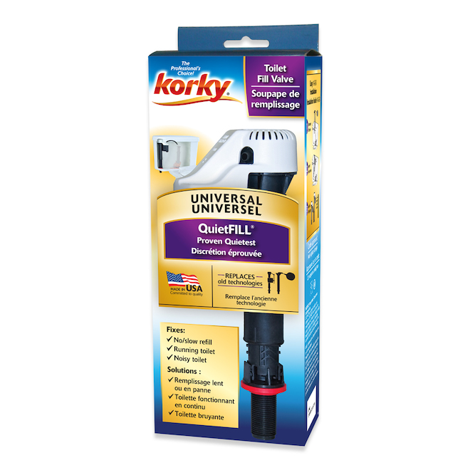 Korky QuietFill Toilet Valve - Universal - Adjustable - 7 3/4-in L to 13 1/2-in L