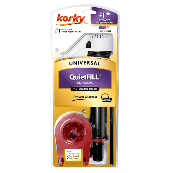 Korky QuietFill Toilet Valve and Flapper Kit - Universal - Adjustable - 7 3/4-in L to 13 1/2-in L - 2-in Flapper