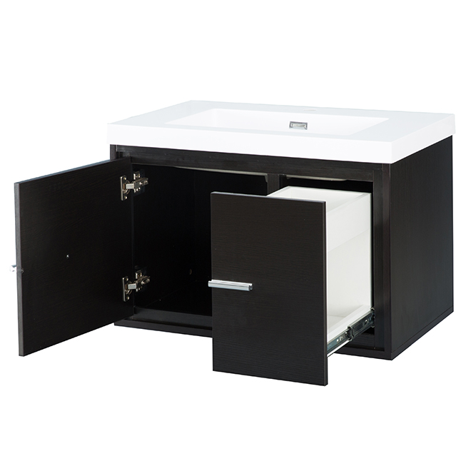 Foremost Carlington Espresso Vanity Cabinet and Sink - Wall Mount - 2 Shelves - Fully Assembled - 30-in W x 20 1/4-in H