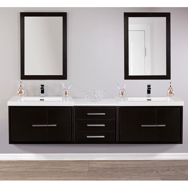 Foremost Carlington Espresso Vanity Cabinet and Sink - Wall Mount - 2 Shelves - Fully Assembled - 30-in W x 20 1/4-in H