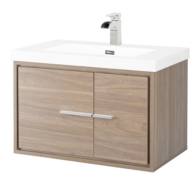 Foremost Carlington Walnut Bathroom Vanity With Sink Wall Hung Optional Metal Legs Slow Close Doors And Drawers Crnvt3019 Rona - Wall Mounted Bathroom Vanity Canada