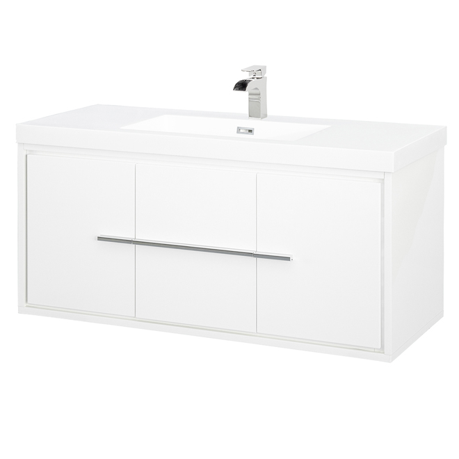Foremost Carlington Vanity - Gloss White with Cultured Marble Sink - 2 Doors  2 Drawers - Single Hole - Wall Mount