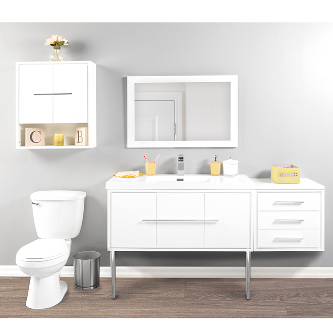 Foremost Carlington Vanity - Gloss White with Cultured Marble Sink - 2 Doors  2 Drawers - Single Hole - Wall Mount