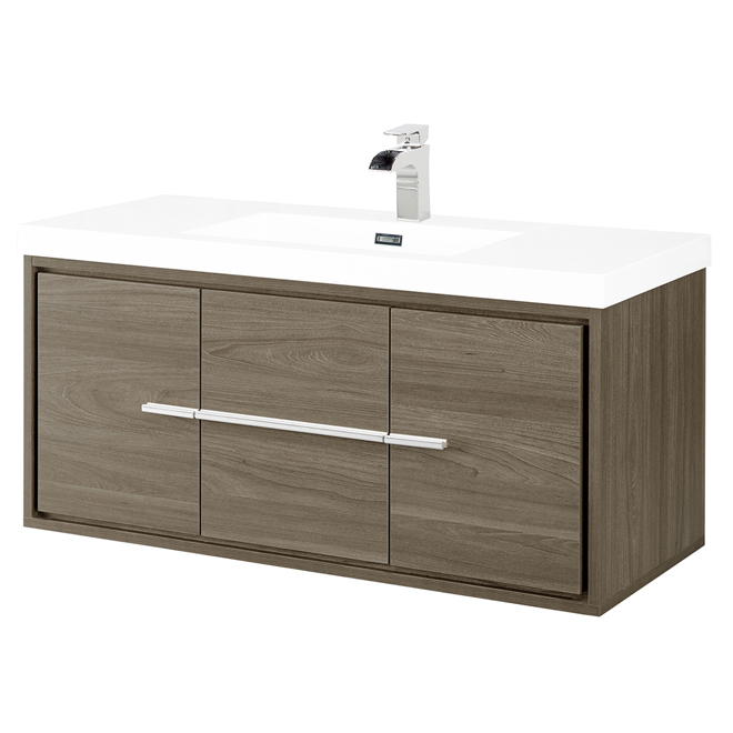 Foremost Carlington Walnut Bathroom Vanity 42 In W X 20 1 4 H Wall Hung Cultured Marble Top Single Hole Crnvt4219 Rona - Wall Hung Bathroom Vanities Canada