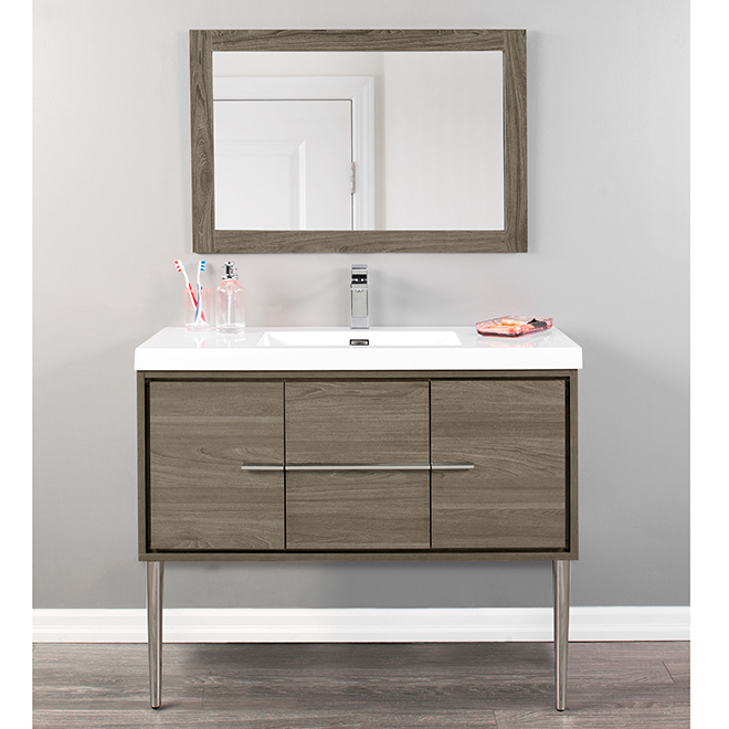 Foremost Carlington Walnut Bathroom Vanity - 42-in W x 20 1/4-in H - Wall-Hung - Cultured Marble Top - Single Hole