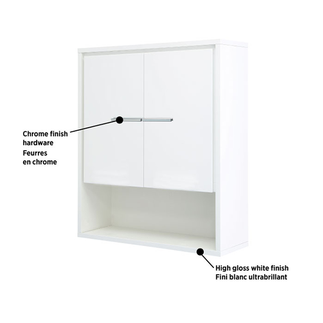 Foremost Wall Cabinet Carlington 2, Wall Cabinet White Gloss