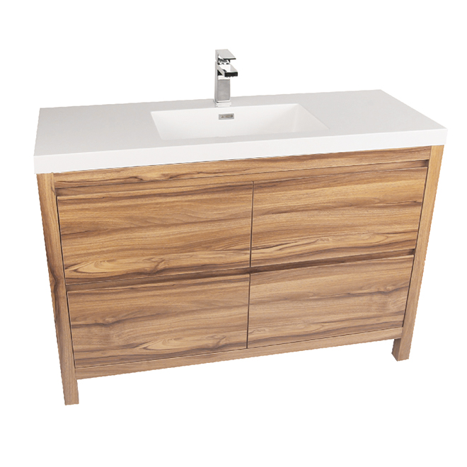 Foremost Elvyne Bathroom Light Walnut Vanity - Cultured Marble Sink - 4 Slow Close Drawers - 48 in W x 34 in H x 18 in D