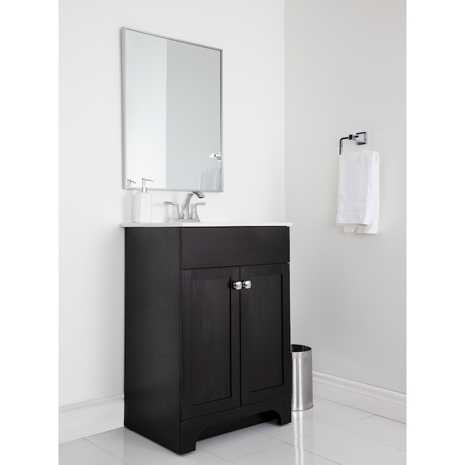 Project Source 24-in Gray Single Sink Bathroom Vanity with White Cultured  Marble Top in the Bathroom Vanities with Tops department at