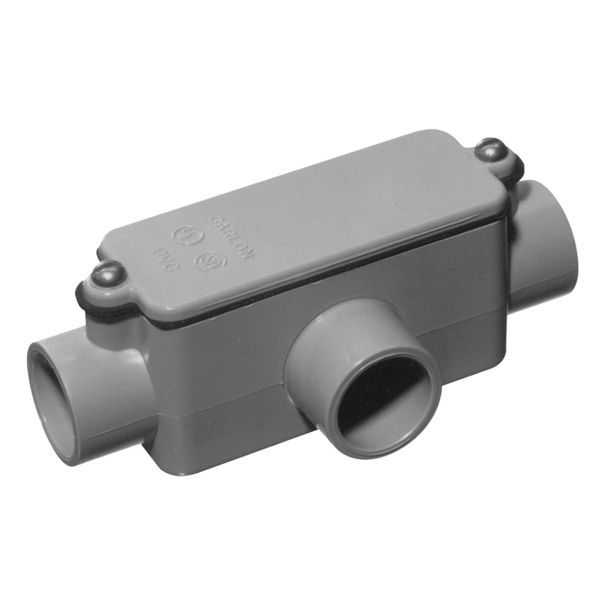 CARLON Corps de conduit en PVC gris 1-1/4 po Schedule 40, type T pour chemin de câbles à 3 directions