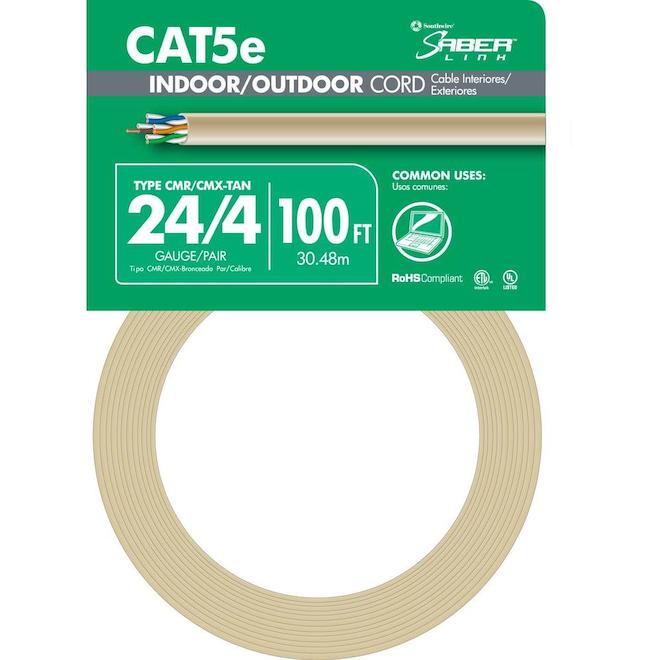 100-ft 24/4 CAT 5E Indoor/Outdoor Beige Data Cable