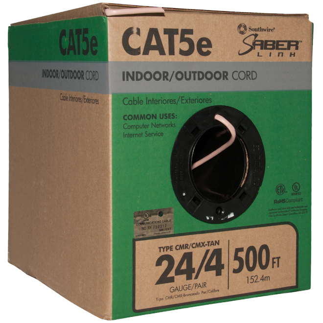 Southwire 500-ft 24/4 CAT 5E Indoor/Outdoor Beige Data Cable