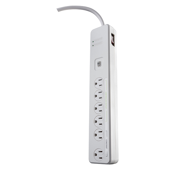 Woods 6-Outlet Power Bar with Remote Control 5-ft Cord White