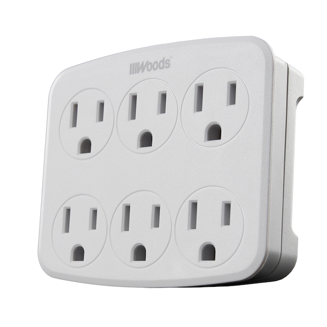 Woods 6-Outlet Grounded Wall Tap with Phone Cradle - White