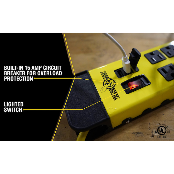 8-Outlet Power Bar with Surge Protection - 6' - Yellow