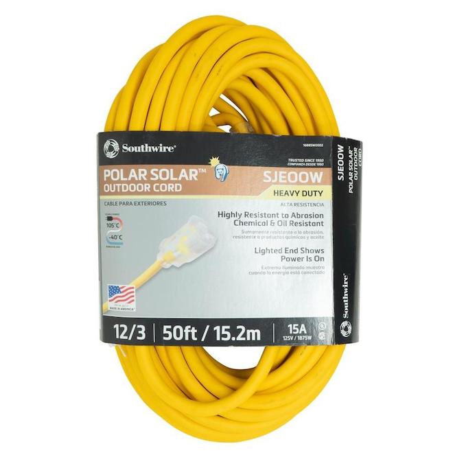 Southwire Standard Outdoor Polar/Solar Extension Cord - Yellow - 50-ft - 12/3