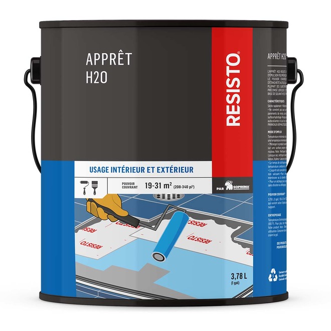 Apprêt autoadhésif étanche H2O Resisto, base d'émulsion, utilisation à l'intérieur, 3,78 L