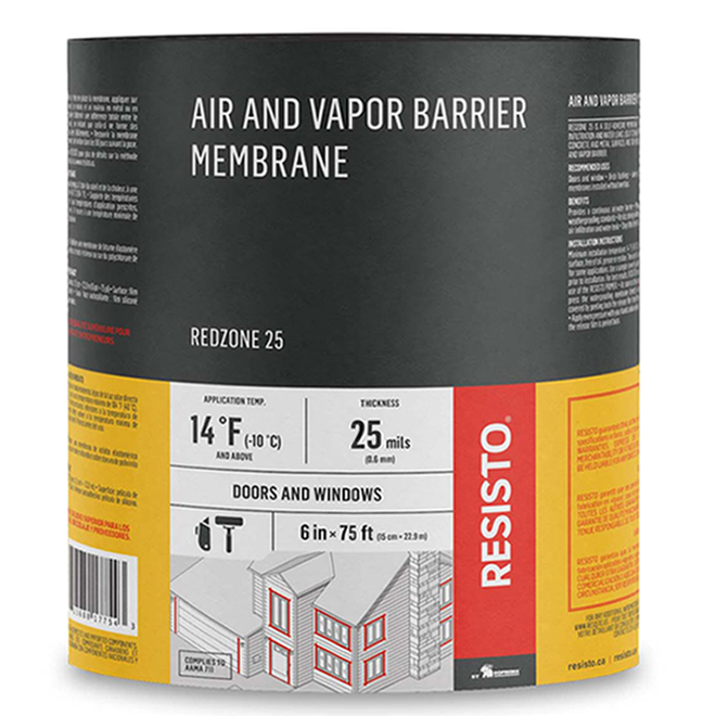 Resisto Red Zone 25 Air and Vapour Barrier Membrane - For Doors and Windows - Polyethylene - 6-in W x 75-ft L