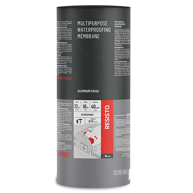 Resisto Multipurpose Waterproofing Membrane - SBS Modified Bitumen - Aluminum - 12-in W x 16-ft L