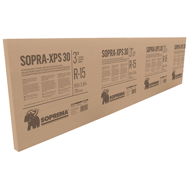 Soprema Sopra-XPS 30 Rigid Insulation Panel - Extruded Polystyrene - 8-ft x 2-ft x 3-in - R15