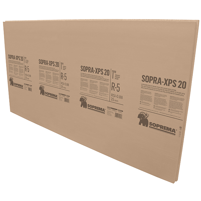 Soprema Sopra-XPS 20 Rigid Insulation Panel - Extruded Polystyrene - 8-ft x 1-ft x 1-in - R5