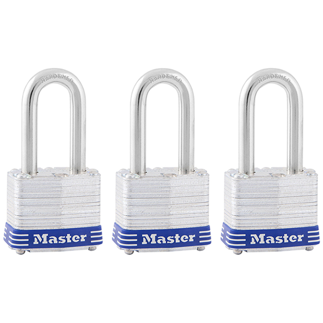 Master Lock - 3-Pack - Laminated Steel Body - Silver with Blue Bumper Padlock