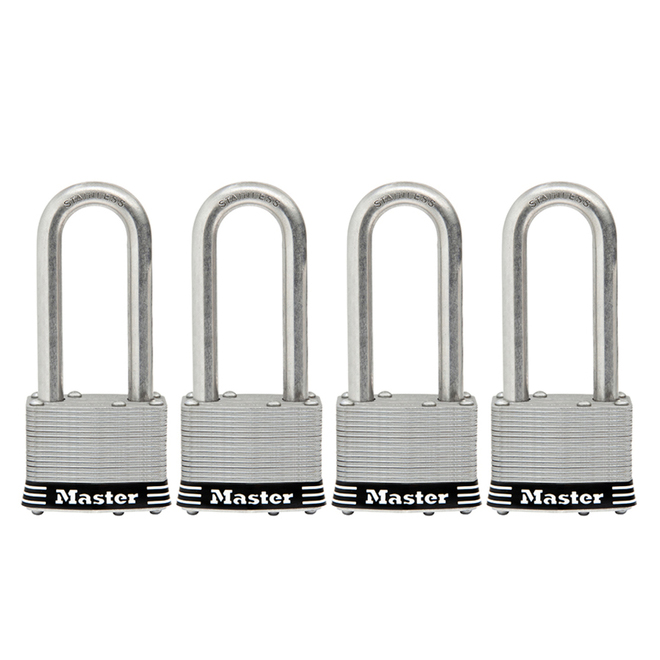 Master Lock Keyed Padlocks - 2.5-in Shackle - 2-in - Stainless Steel - Pack of 4