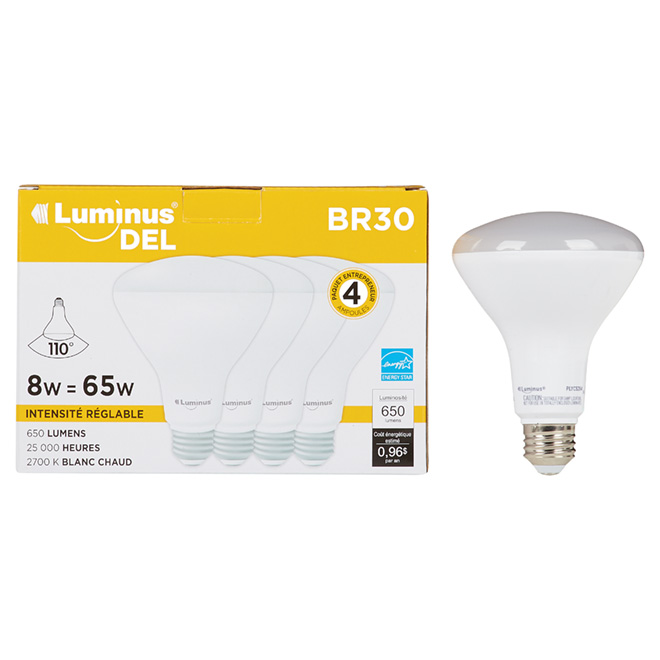 8W LED Dimmable BR30 Bulb - 4 Pack