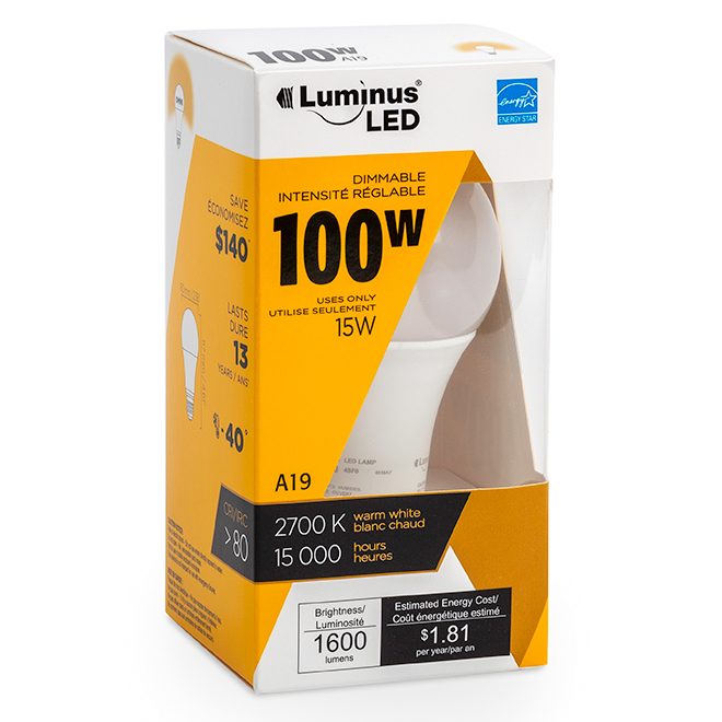 Luminus(R) A19 LED Bulb - 15 W - Warm White