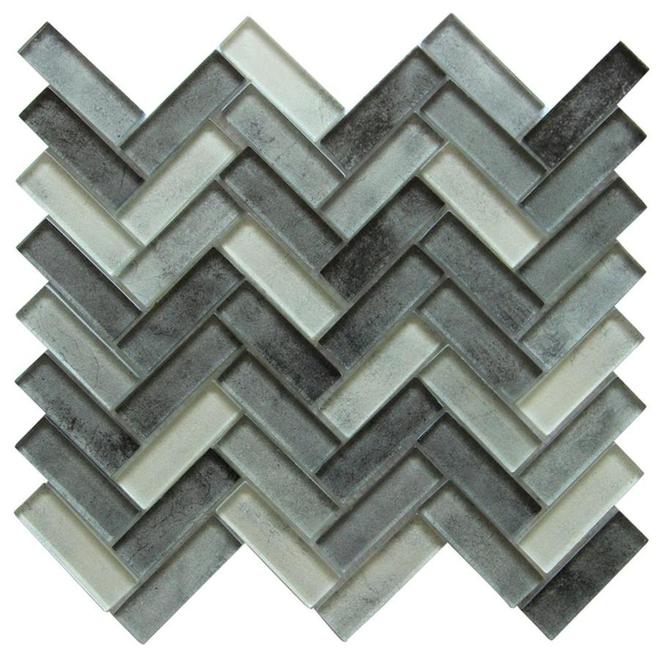 Bestview Herringbone Mosaic Glass Wall Tile - Grey - Hand-Painted 11 x ...