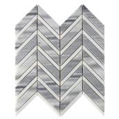 White/Grey Polished Chevron Mosaic Natural Stone Marble Floor/Wall Tile 11 x 12-in