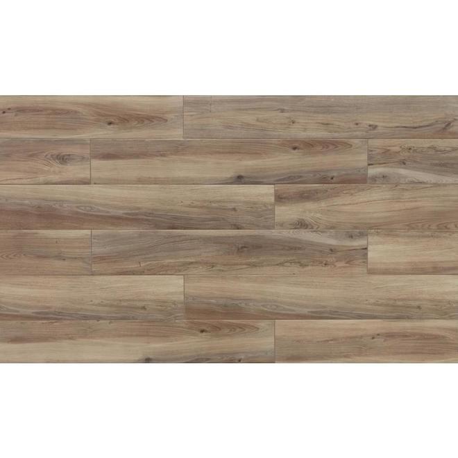 Style Selections 6-in x 36-in Shiny Wood Oak Dark Wood Look Porcelain Floor  and Wall Tile