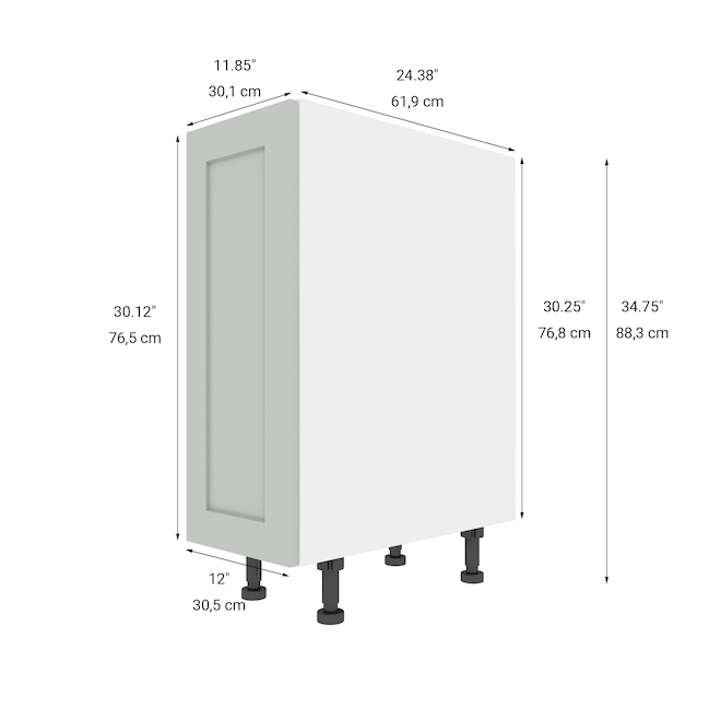 Armoire de cuisine inférieure ELITE de LANDON&CO, 1 étagère, 12 po x 34 3/4 po, gris