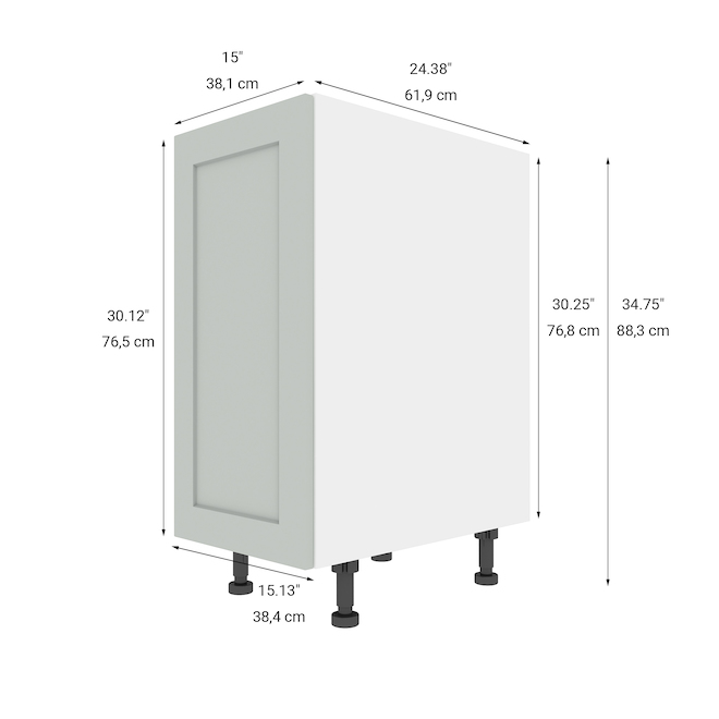 Armoire de cuisine inférieure à 1 porte ELITE de LANDON&CO, 15 1/8 po x 34 3/4 po, gris