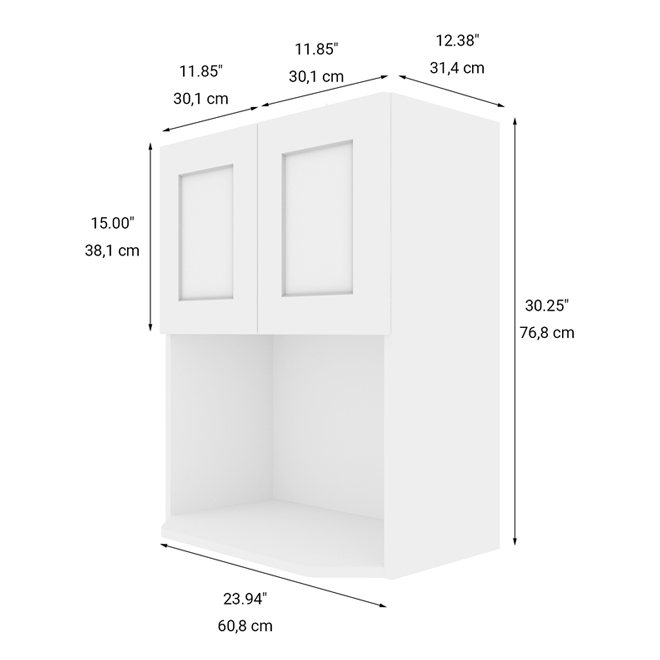 LANDON&CO ELITE 2-Doors Microwave Wall Cabinet - Polymer - 24-in x 30-in - Shaker Style - White