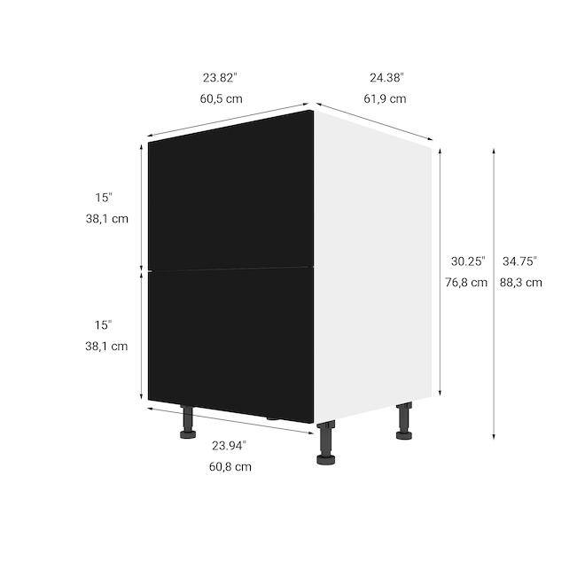 Eklipse Onyx 24-in 2-Drawer Matte Black Polymer Base Cabinet
