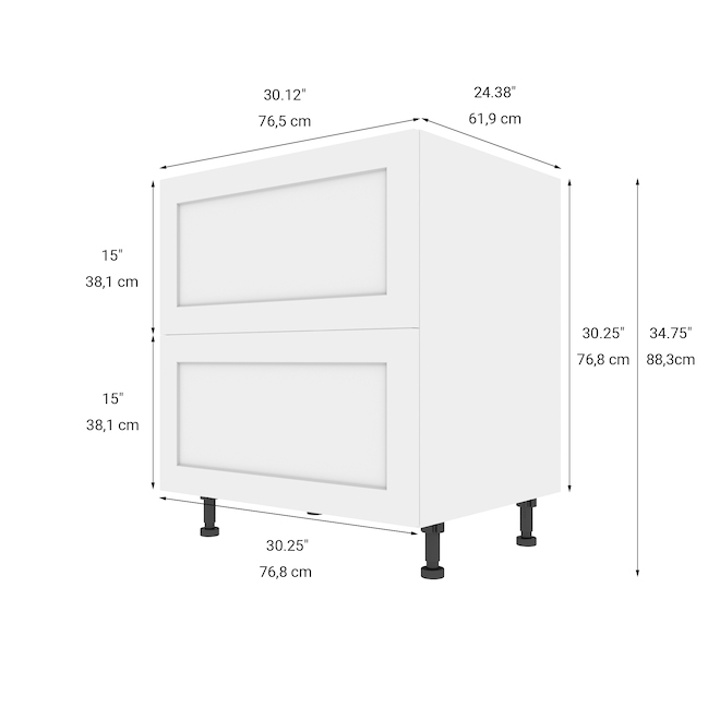 ELITE 2-Drawers Base Cabinet - 30-in - Shaker Style - White