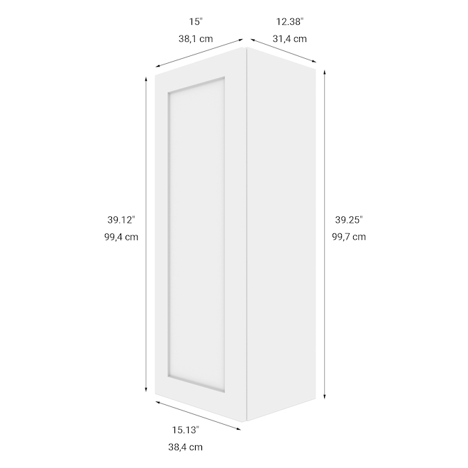 Grand caisson mural du haut ELITE de LANDON&CO, 1 porte 15 po x 39 po, Shaker, blanc