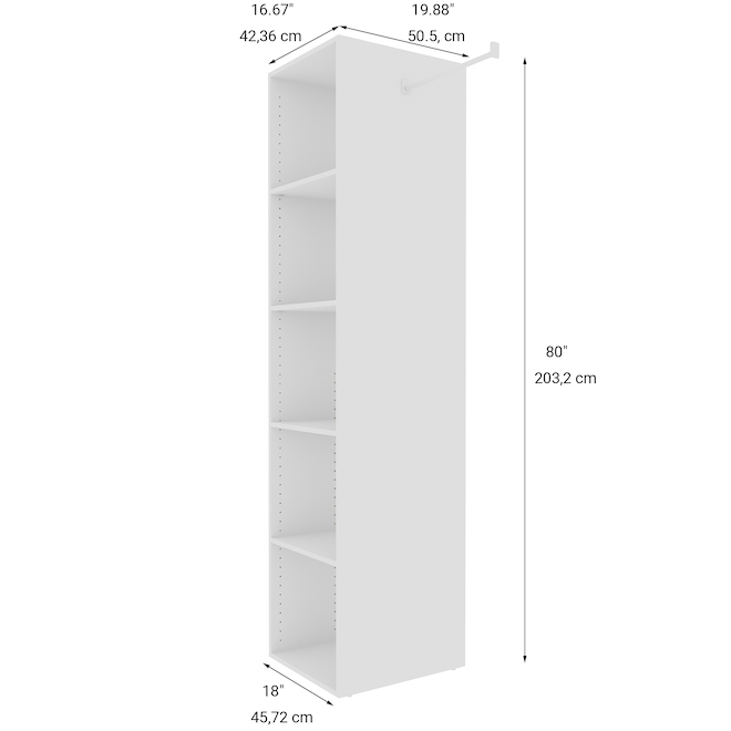 Ensemble de tablette avec tringle EnSuite de EBSU 18 x 20 po bois composite blanc - paquet de 6