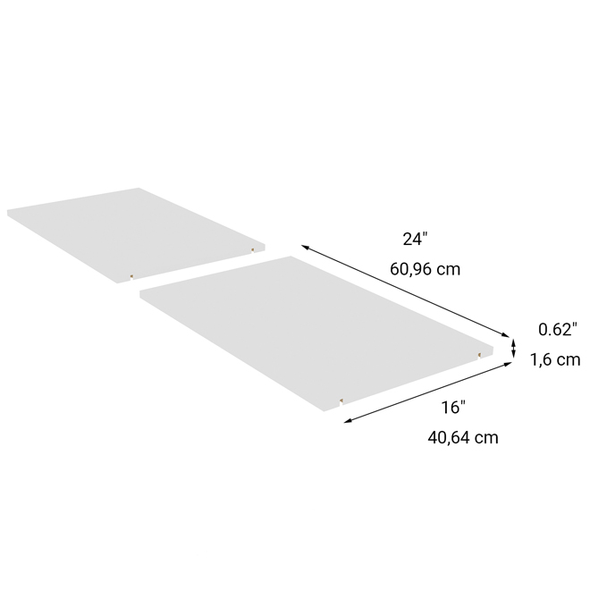 Ensemble de tablette EnSuite de EBSU 24 x 16 po bois composite blanc - paquet de 2