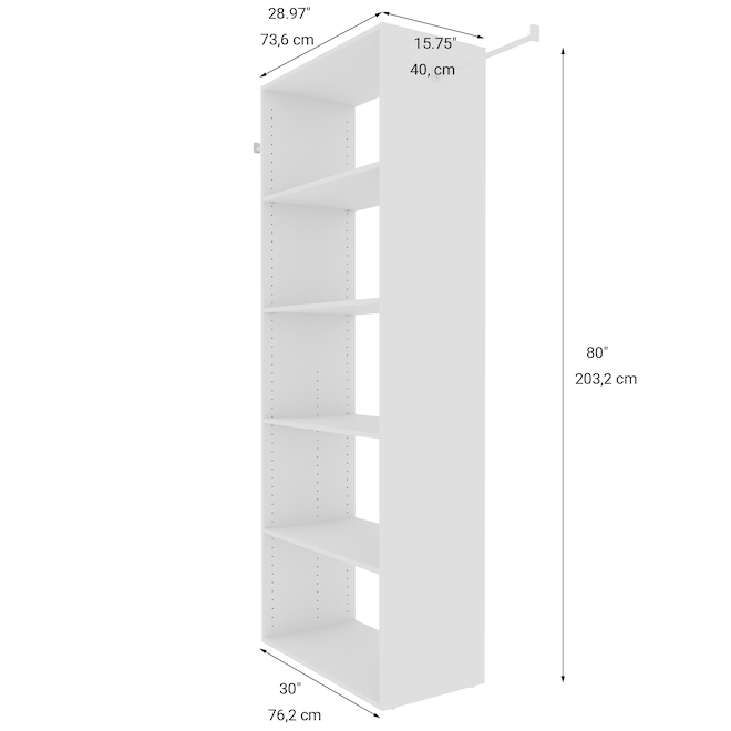 EBSU EnSuite Shelf and Rod Set 30 x 16-in White Wood Composite - 6 Pack