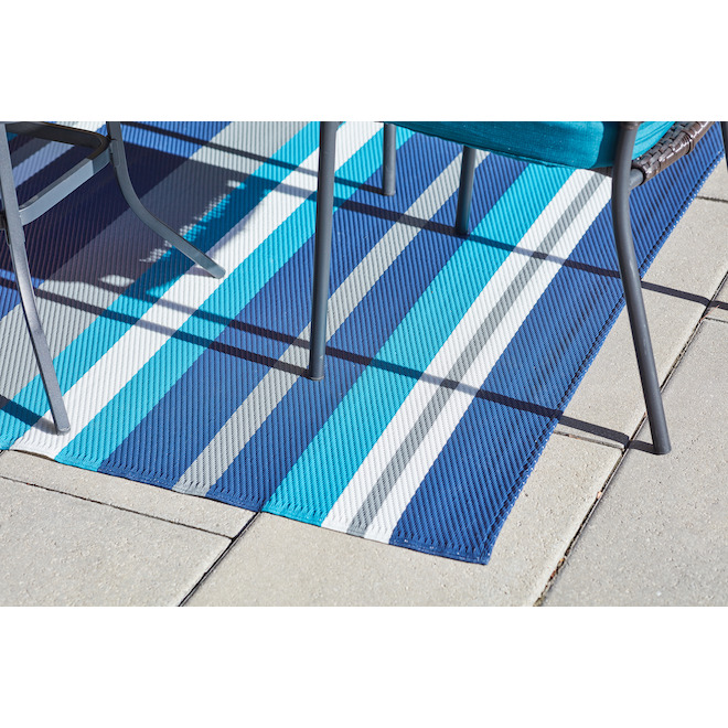 Multy Home Polyester Carpet - Gray Stripes - 5-ft x 7-ft - Blue