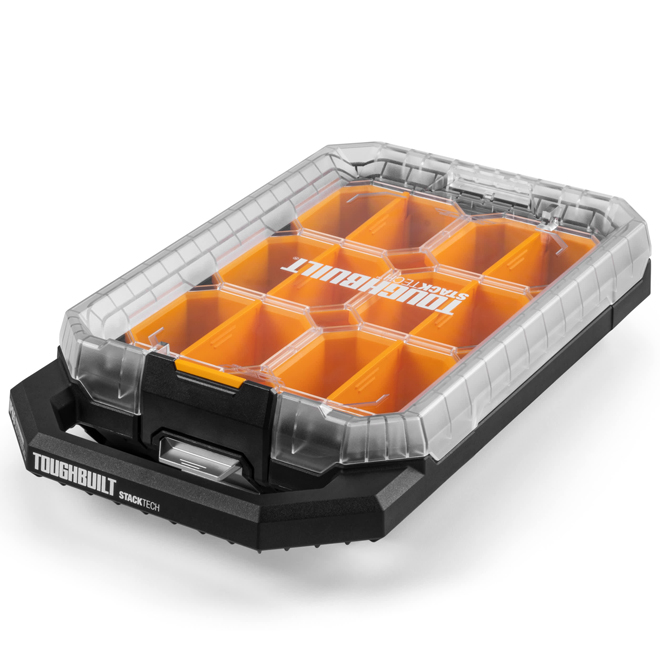 ToughBuilt StackTech Compact Low-Profile Stackable Organizer with Clear Lid 10.5 x 18.7 x 3.7-in
