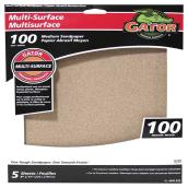 Gator Multi-Surface Finishing Sandpaper Sheets - 9-in W x 11-in L - 100 Grit - 5 Per Pack