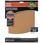 Gator Garnet Bare Wood Sandpaper Sheet - 9-in W x 11-in L - Multi-Grade - Finishing - 5 Per Pack