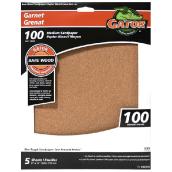 Papier abrasif pour bois naturel grenat de Gator, grain 100, pour finition, 9 po l. x 11 po L., paquet de 5