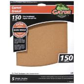 Gator Garnet Bare Wood Sandpaper Sheets - 9-in W x 11-in L - 150 Grit - Finishing - 5 Per Pack