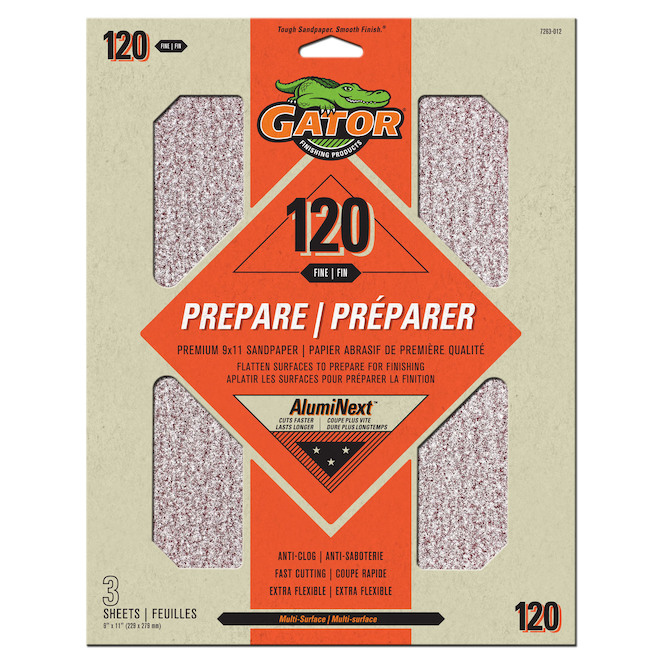 Gator Premium Sanding Sheets - 120-Grit - Aluminum Oxide - Orange - 3-Pack