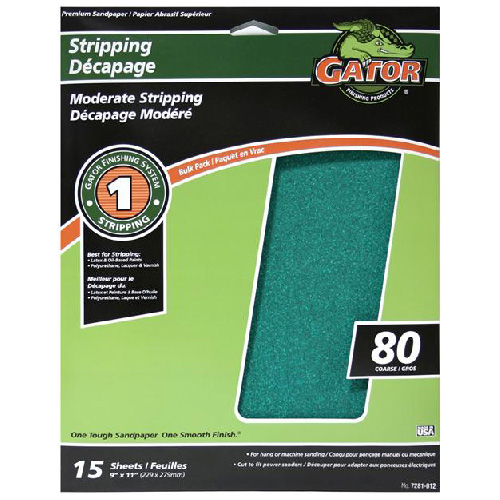 RUST-OLEUM Gator Premium Moderate Stripping Sandpaper - Aluminum Oxide - 80- Grit - 11-in L x 9-in W - 15 Per Pack 7281012