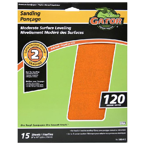 Gator Premium Sanding Papers - 9-in W x 11-in L - 120 Grit - Aluminum Oxide Abrasive - 15 Per Pack