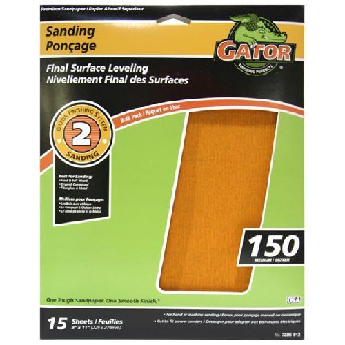 Gator Premium Sanding Papers - 9-in W x 11-in L - 150 Grit - Aluminum Oxide Abrasive - 15 Per Pack